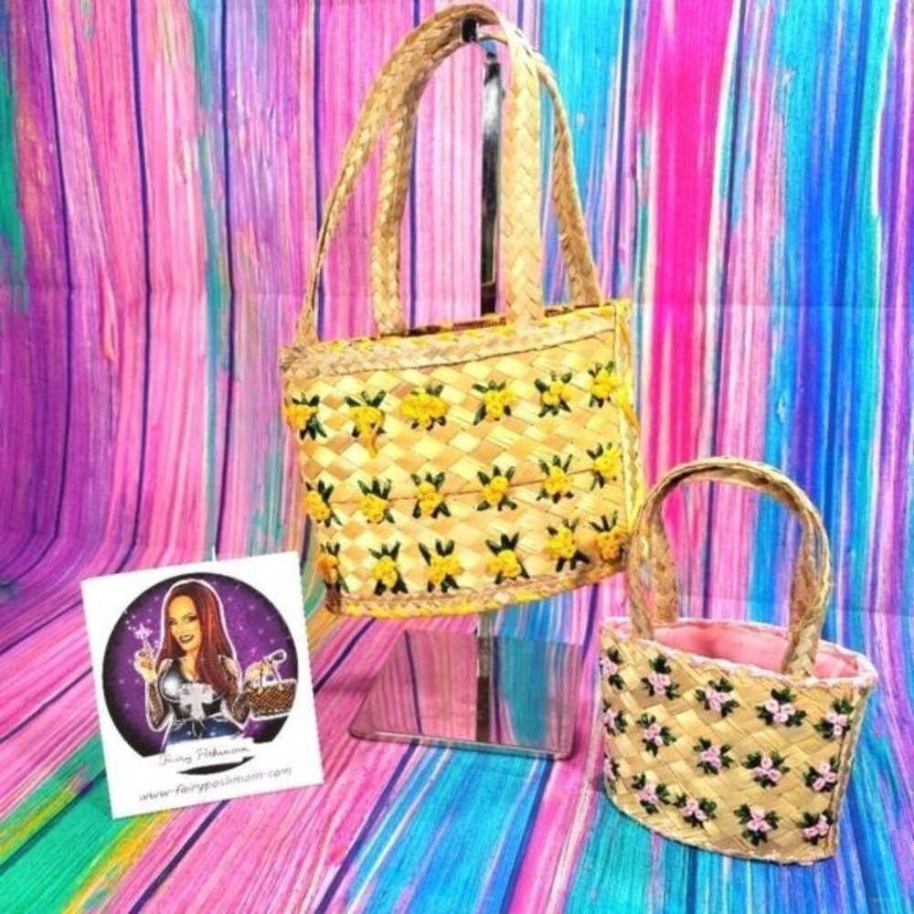 Floral Straw Basket or Bags Perfect for Easter!  Set of Two!